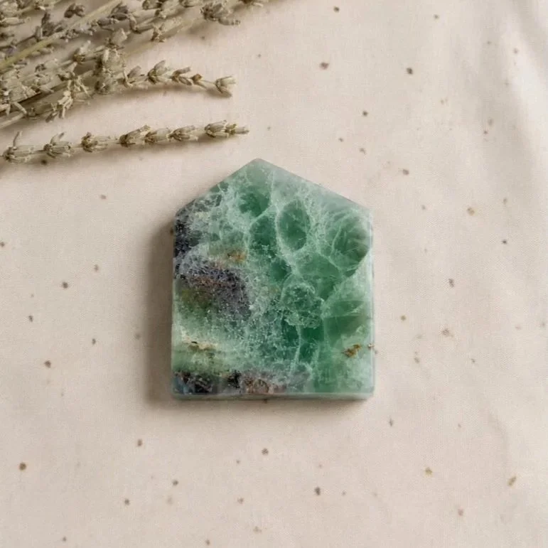 Natural Fluorite slab measuring approximately 4.5cm tall, 4.5cm wide, and 1cm thick