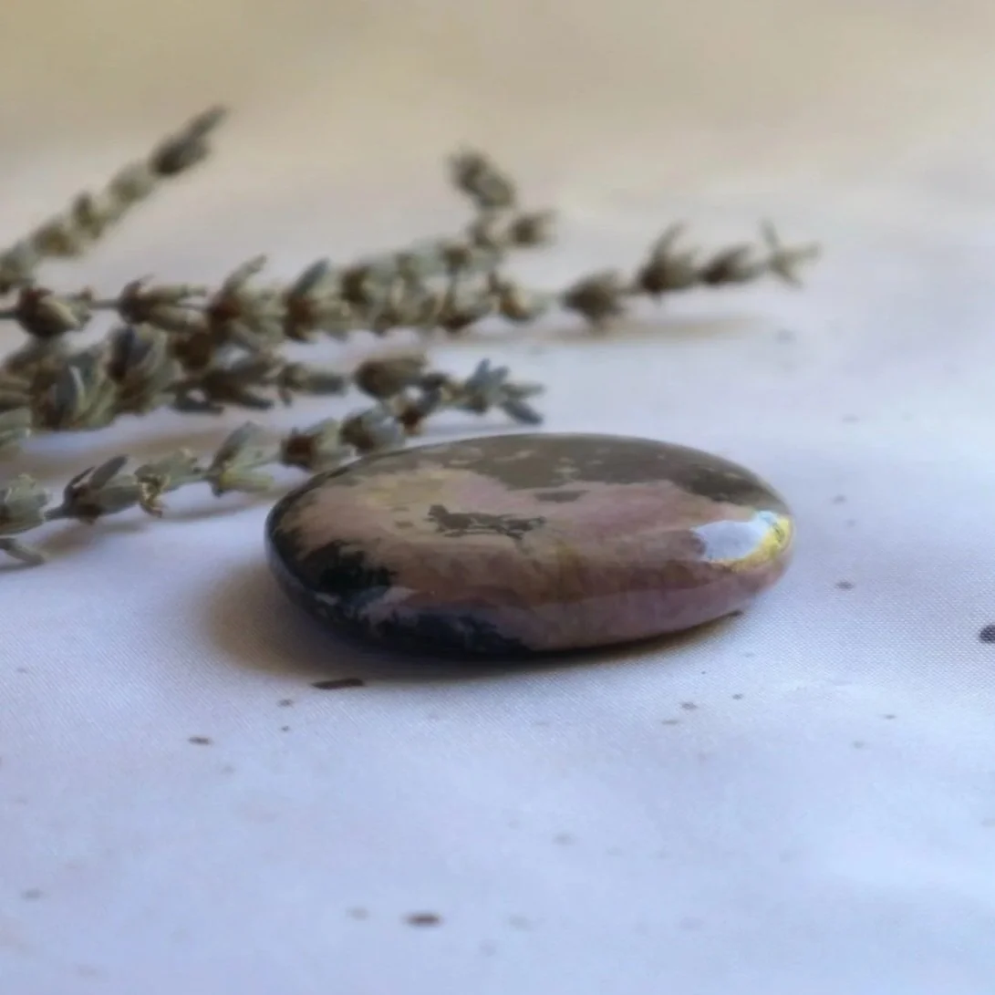 Natural Rhodonite crystal flat stone for love and emotional balance