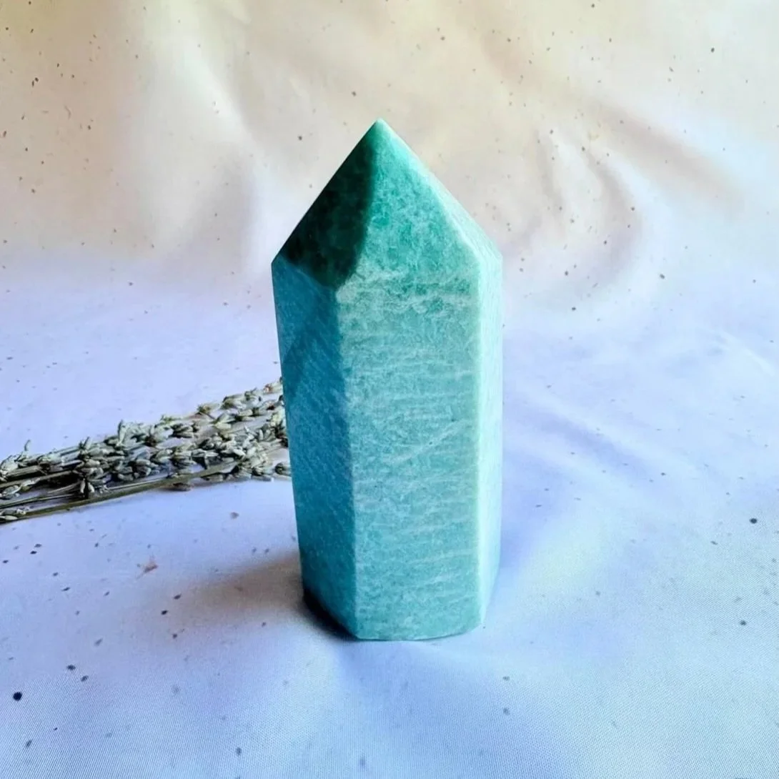 Amazonite tower measuring approximately 12.5cm tall