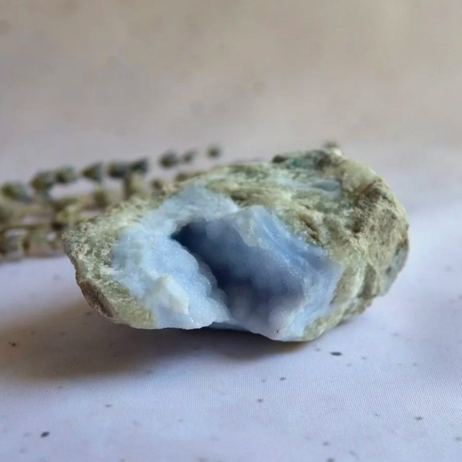 Blue Lace Agate geode measuring approximately 7cm by 5cm with a pale blue natural cavity