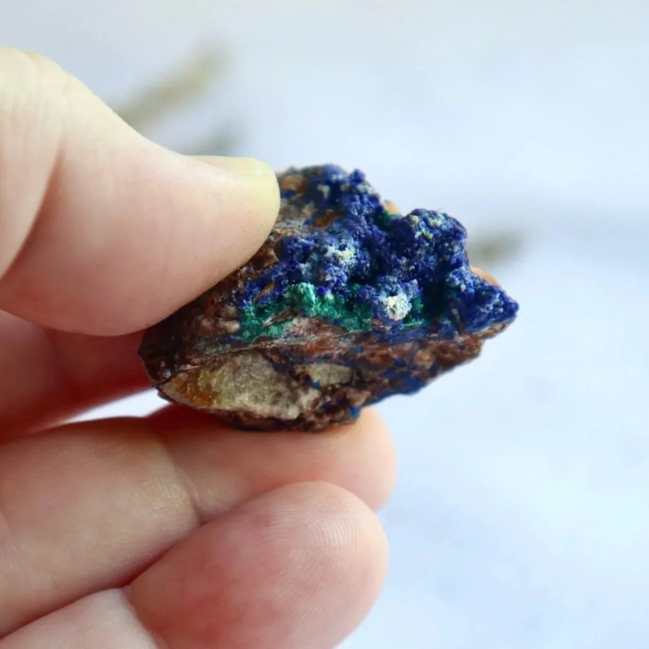 Small Azurite Malachite mineral specimen measuring approximately 3 × 2.5 cm.
