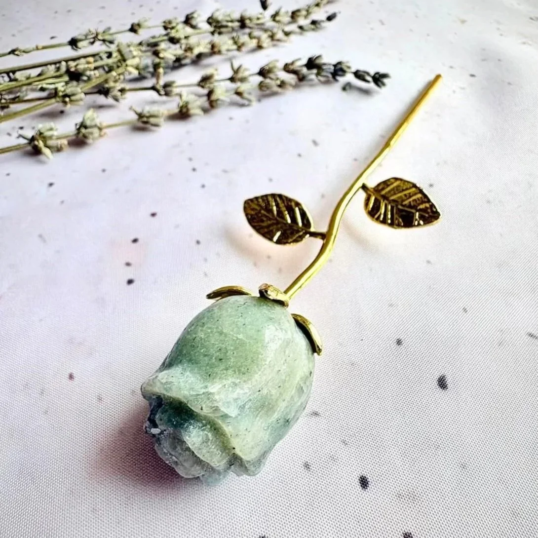 Decorative Labradorite crystal rose displaying flashes of colour and suitable as a gift