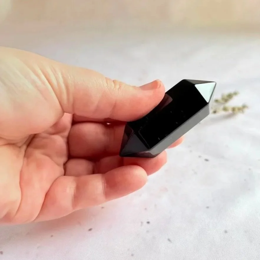 Black Obsidian double terminated point for grounding and protection