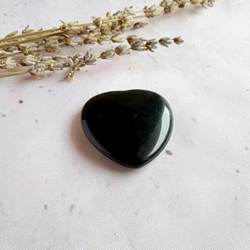 Black Obsidian flat heart associated with grounding and protection