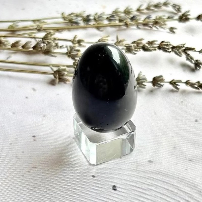 Natural Black Obsidian crystal egg with polished glossy finish