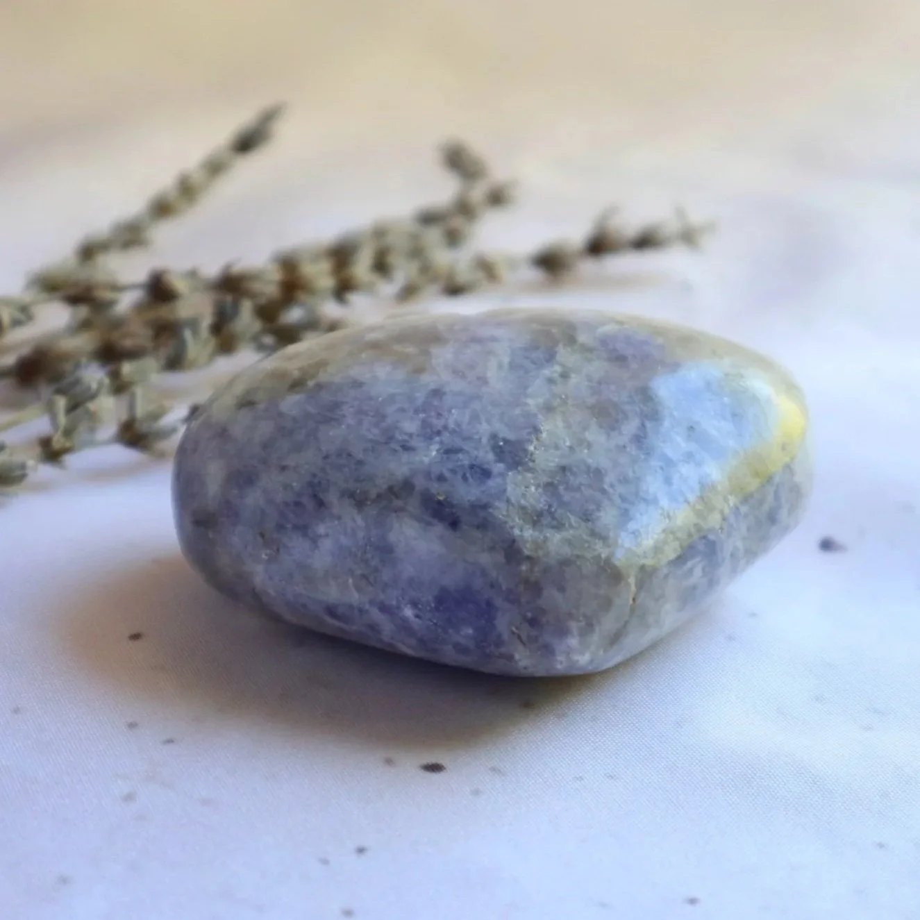 Lepidolite crystal heart approximately 7 cm by 8 cm
