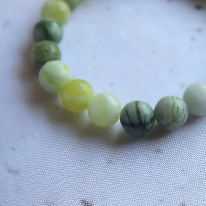 Flower Jade round bead bracelet, intuitively selected