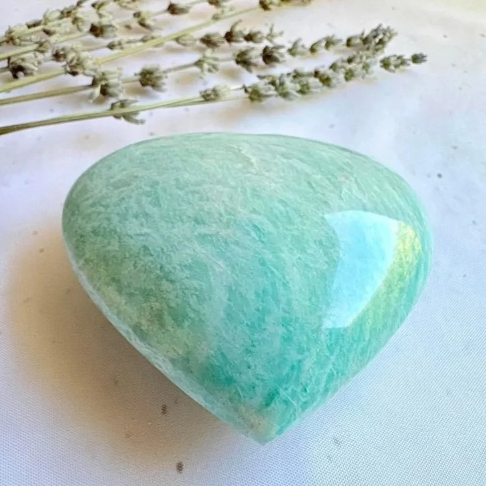 Large Amazonite heart display piece for crystal collections and home décor