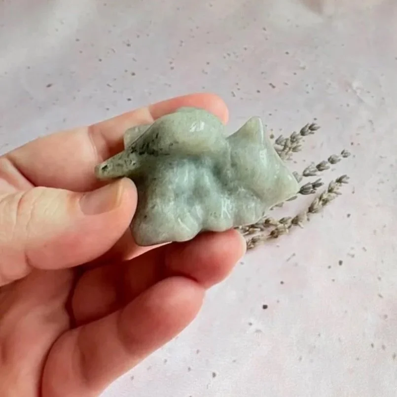 Polished Labradorite cat carving with wings associated with intuition and protection