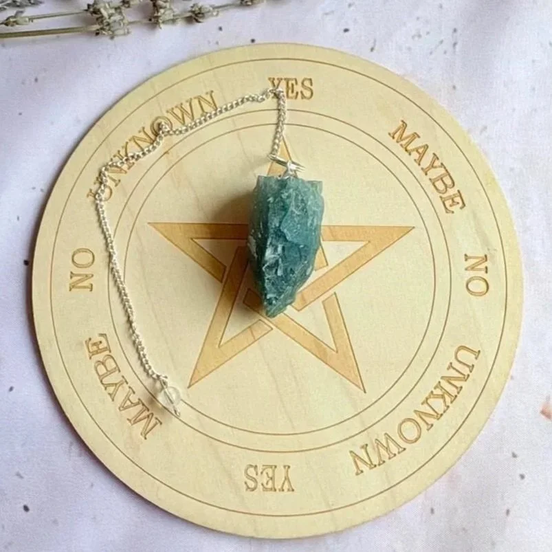 Moss Agate rough crystal pendulum for divination and dowsing