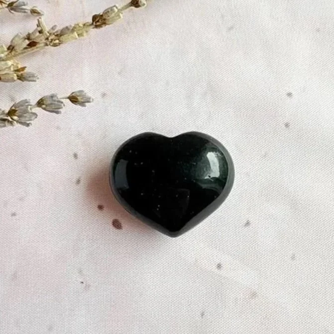 Natural Black Obsidian puff heart measuring approximately 3cm wide