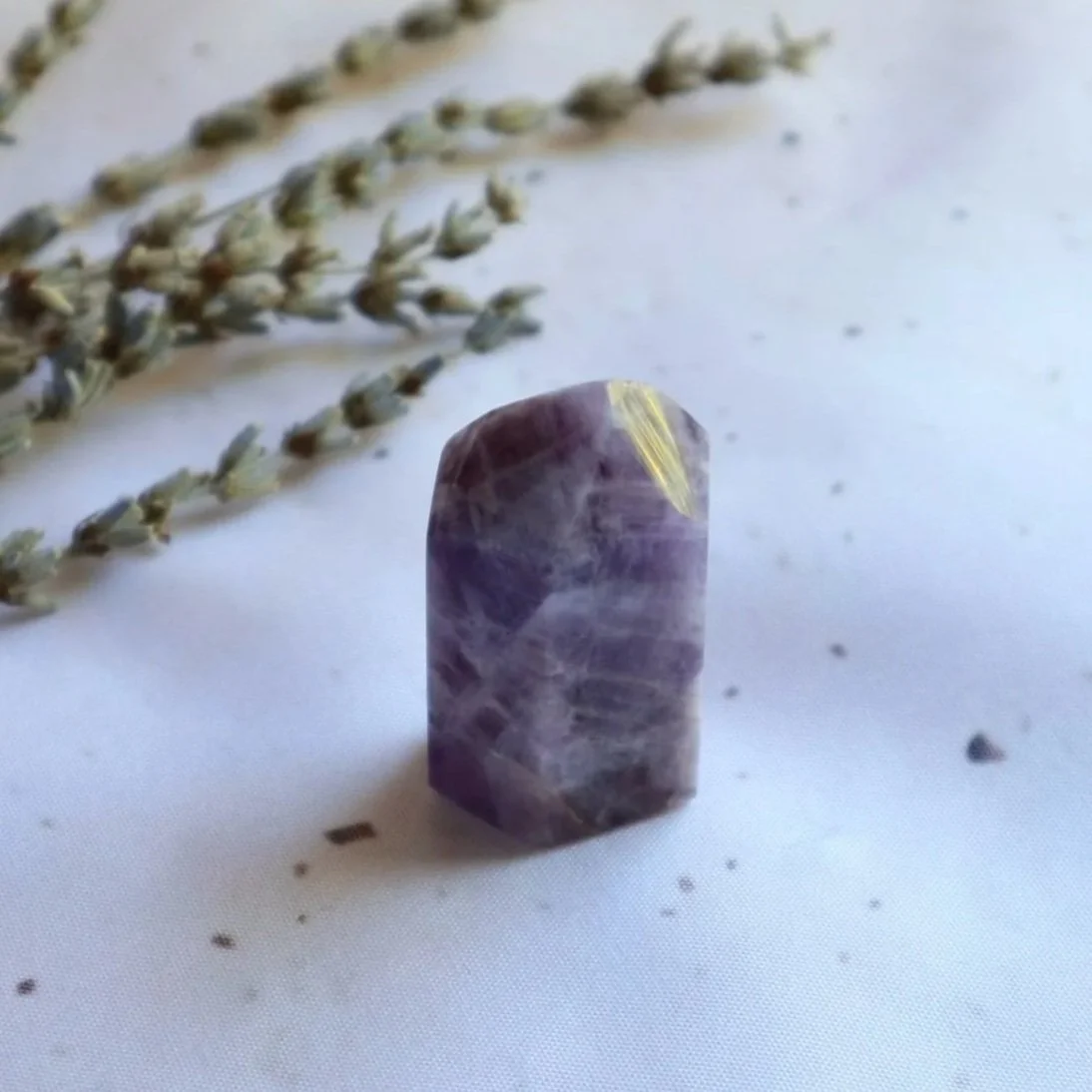 Chevron Amethyst crystal tower with natural chevron patterns