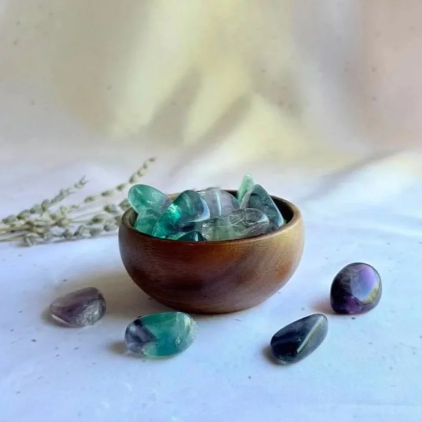 Rainbow Fluorite tumble stone ideal for meditation, crystal grids, and everyday carry