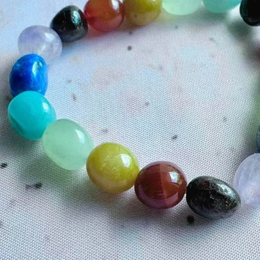 Colourful crystal bracelet made from a variety of natural gemstone beads