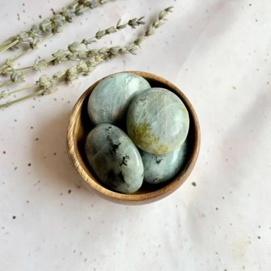 Smooth Labradorite palm stone for meditation and crystal collections