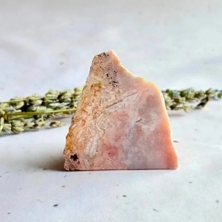 Pink Amethyst polished face freeform with natural rough back
