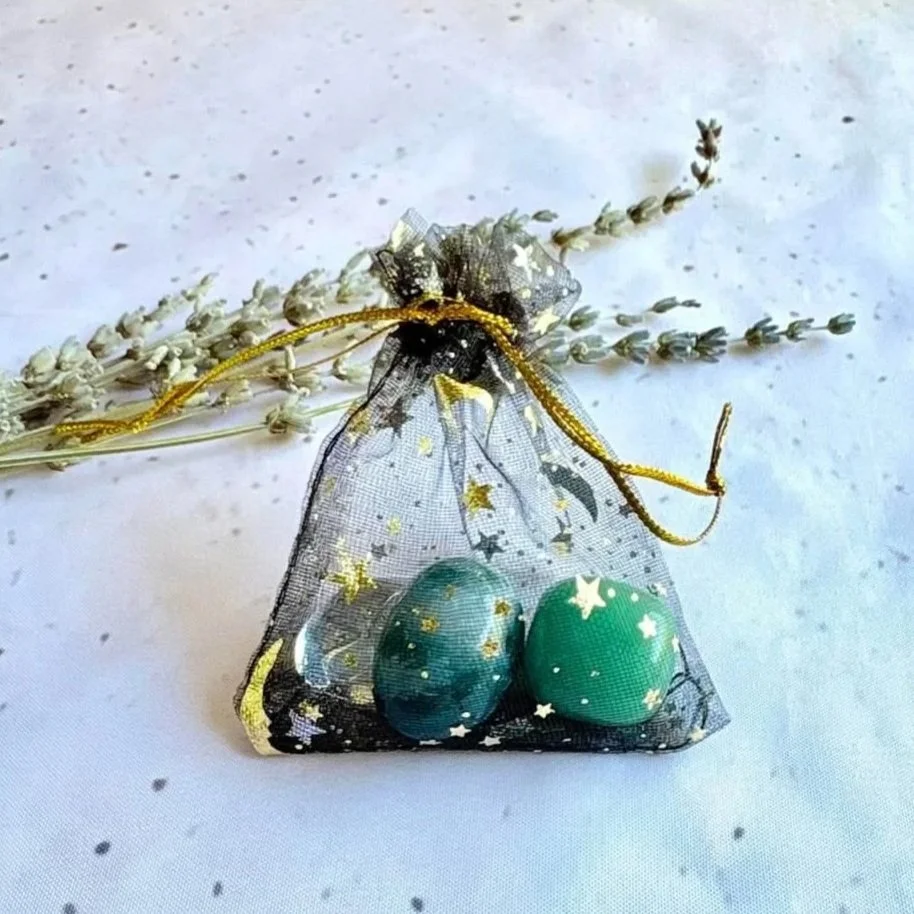 Fresh Start crystal pack with Moss Agate, Green Aventurine, and Clear Quartz tumbles