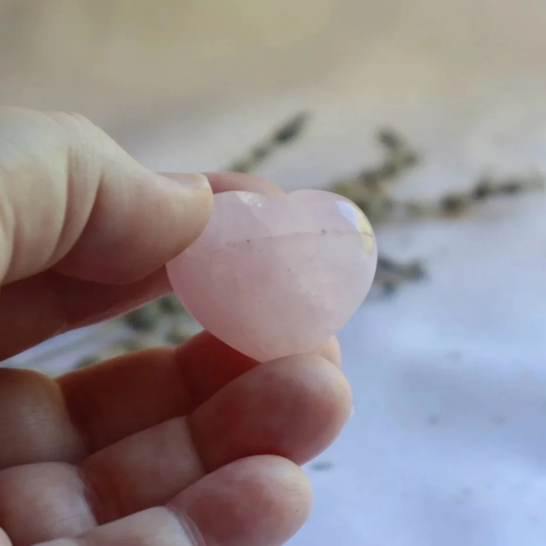 Polished Rose Quartz crystal puff heart approximately 3 cm