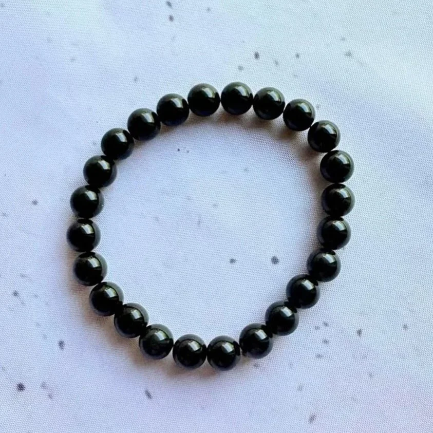 Black Obsidian Round Bead Bracelet
