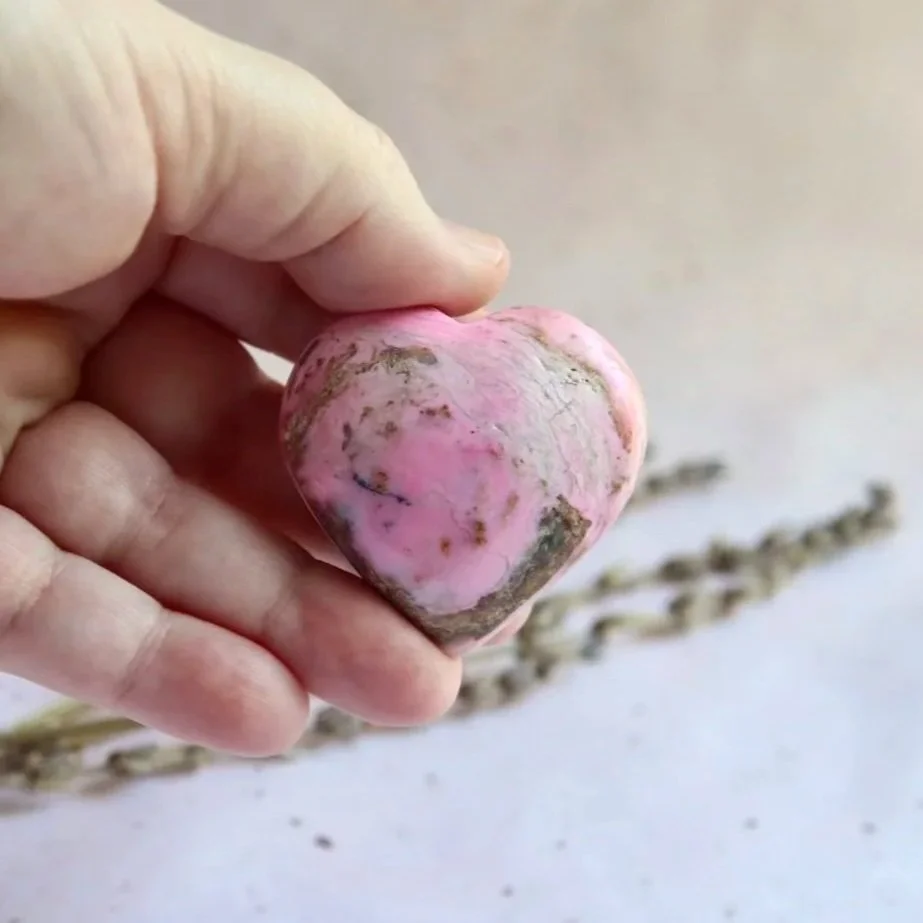Pink Opal crystal heart measuring approximately 4cm wide