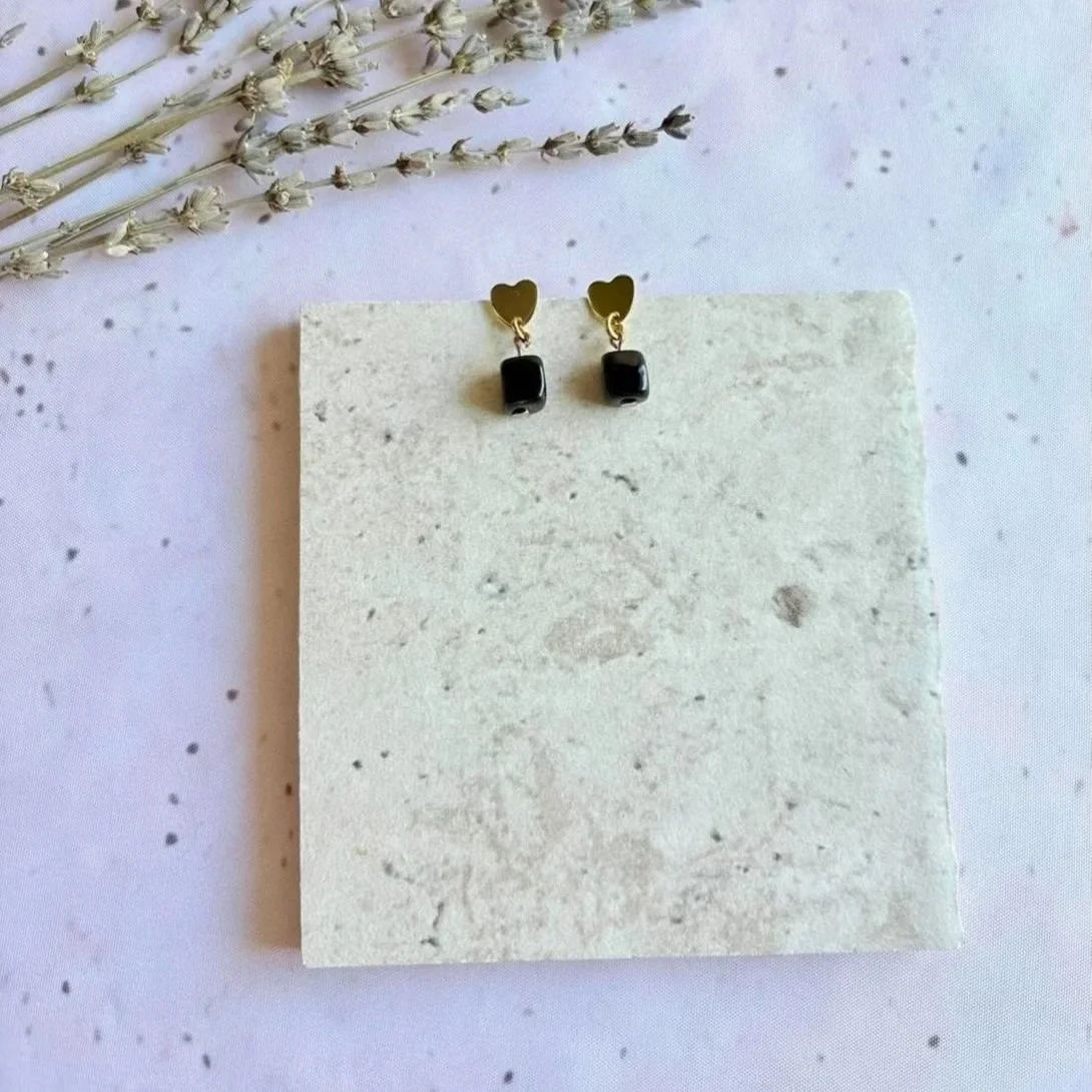 Black Agate drop earrings handcrafted with stainless steel