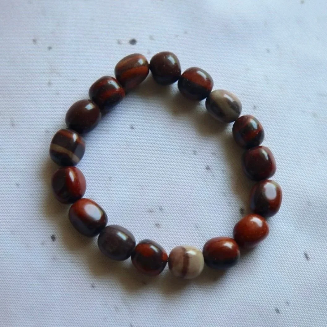 Australian Print Stone tumble bead bracelet with earthy patterned beads.