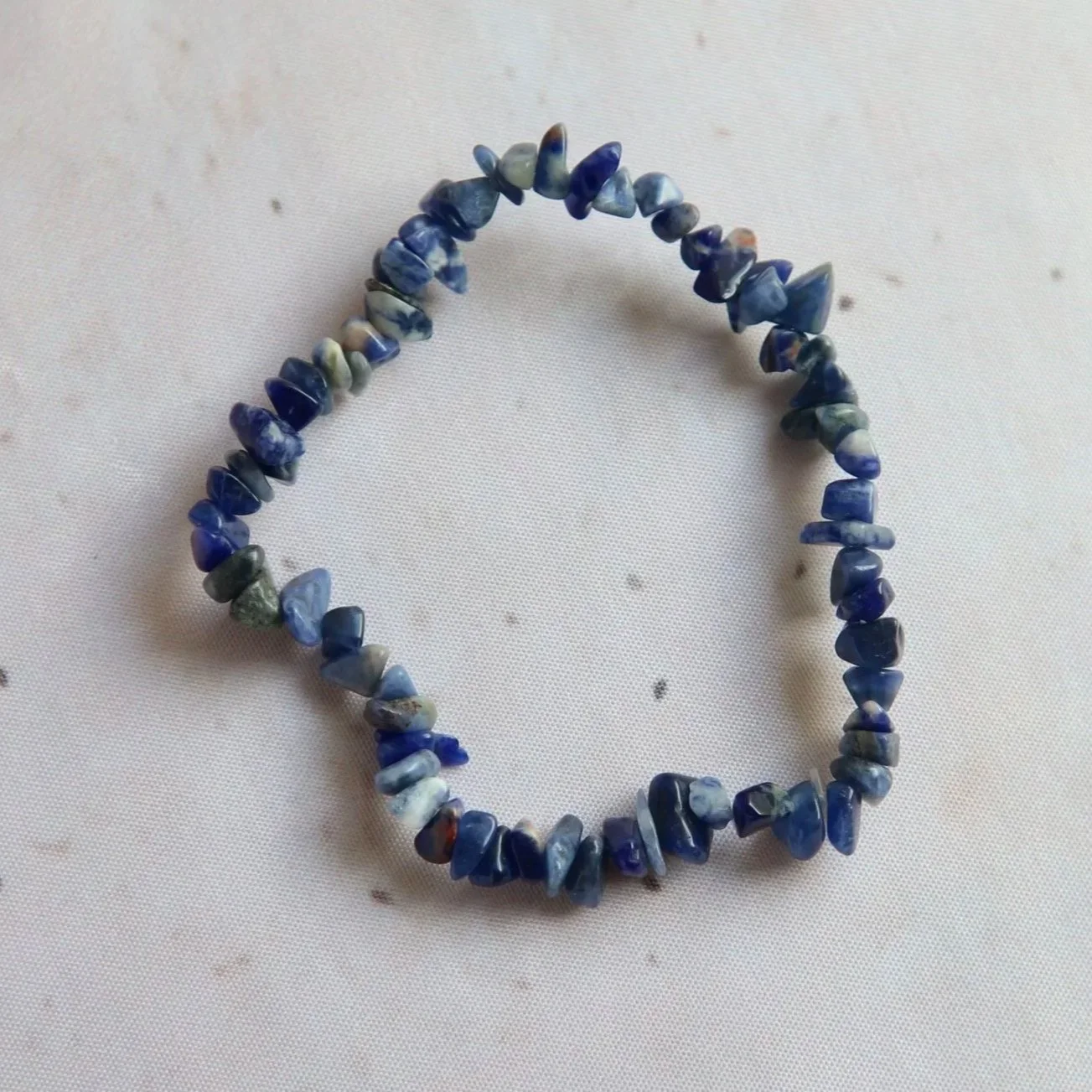 Sodalite chip bead bracelet featuring natural deep blue and white mineral colouring