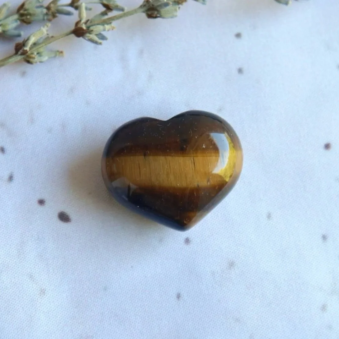 Tiger's Eye puff heart with rich golden-brown bands and silky shimmer