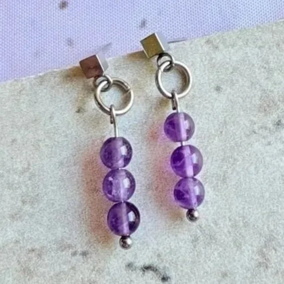 Amethyst Trio Drop Earrings