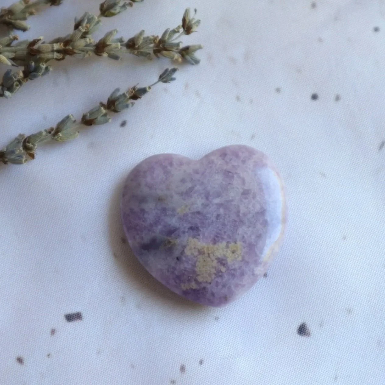 Natural Lepidolite crystal heart with soft purple colouring