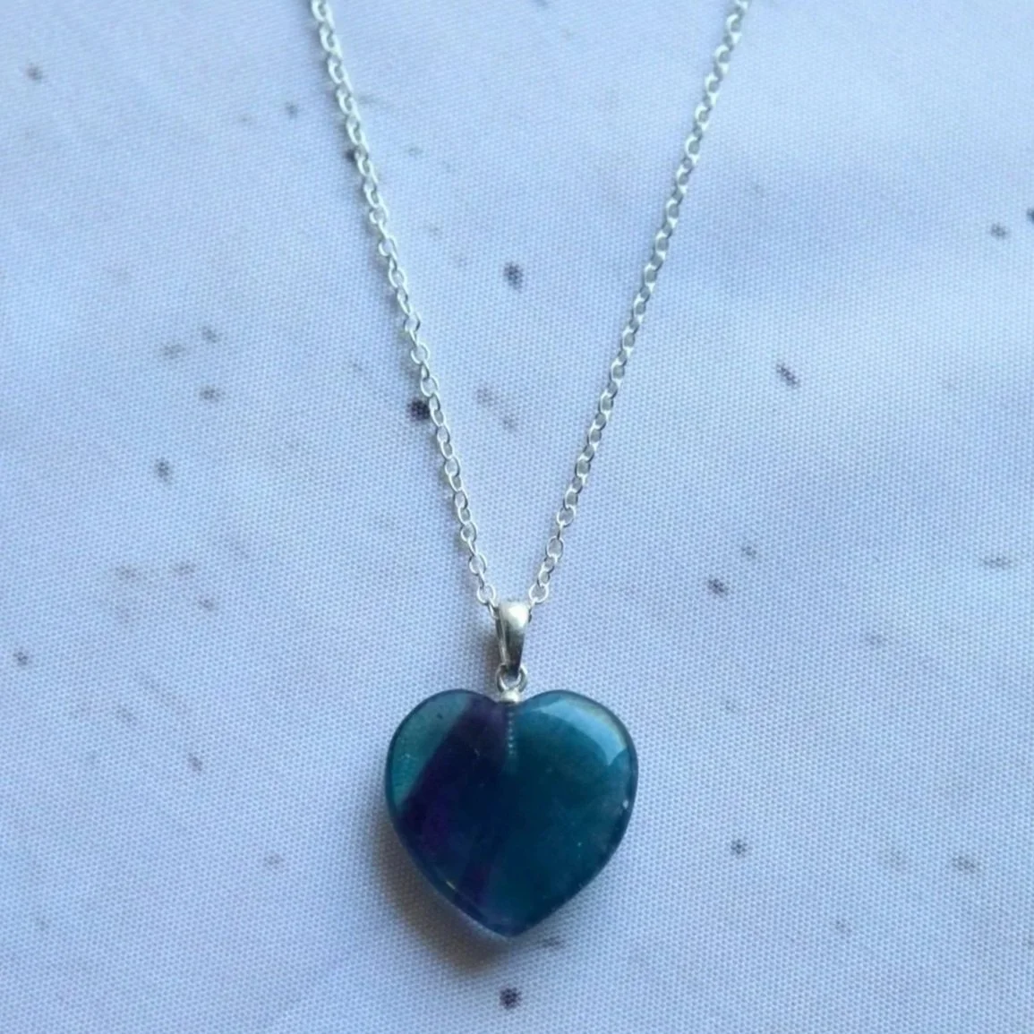 Rainbow Fluorite Heart | Sterling Silver Necklace