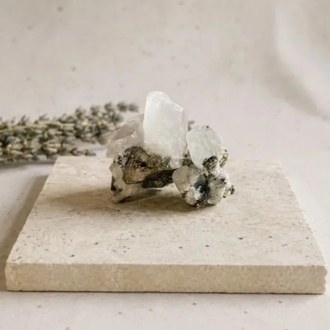 Sparkling Quartz cluster with natural Pyrite inclusions and metallic lustre