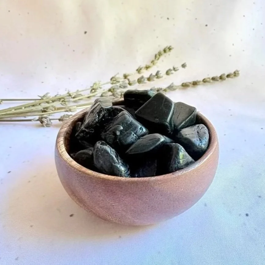 Natural Black Tourmaline tumble with polished finish and deep black colouring