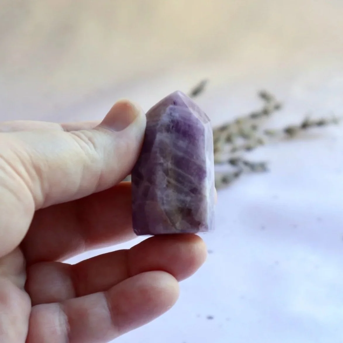 Purple and white Chevron Amethyst crystal tower