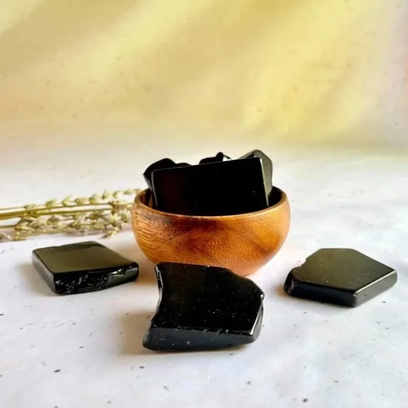 Black Obsidian crystal slab for jewellery and crystal displays