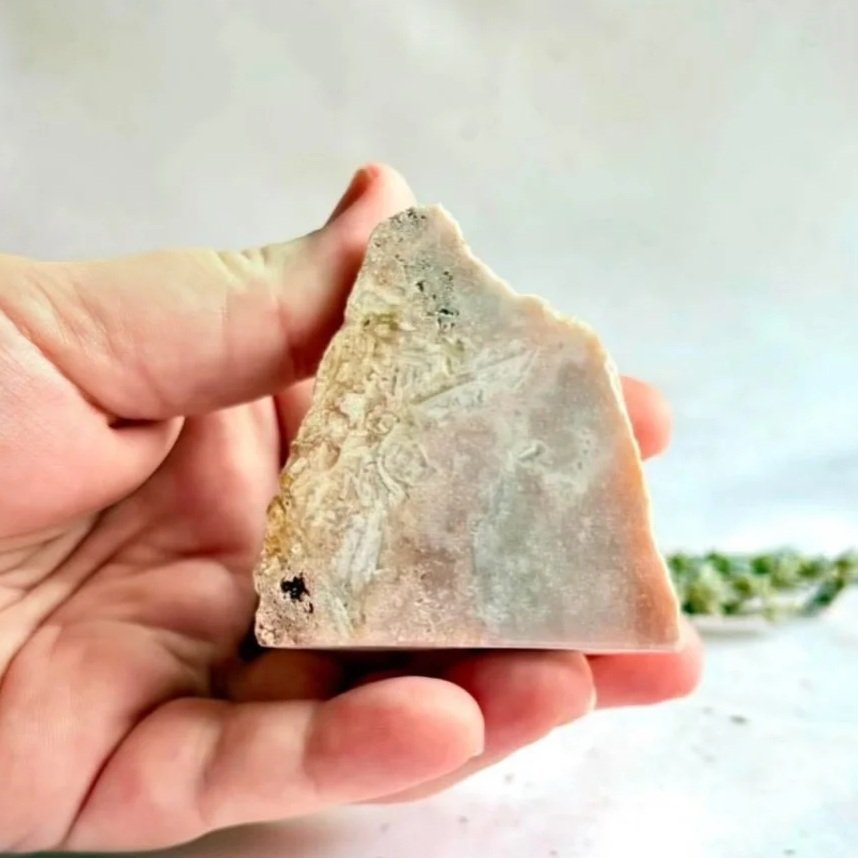 Natural Pink Amethyst display crystal with polished front and rough back