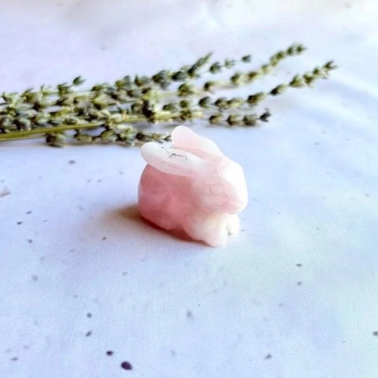Rose Quartz Bunny Crystal Side View