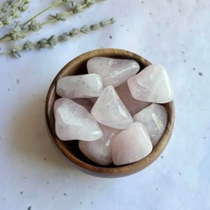 Rose Quartz tumble associated with self-love, compassion, emotional healing, and kindness