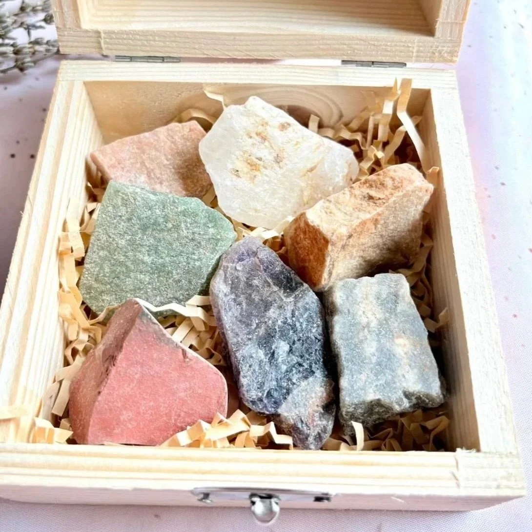 Crystal starter kit featuring one rough crystal for each chakra