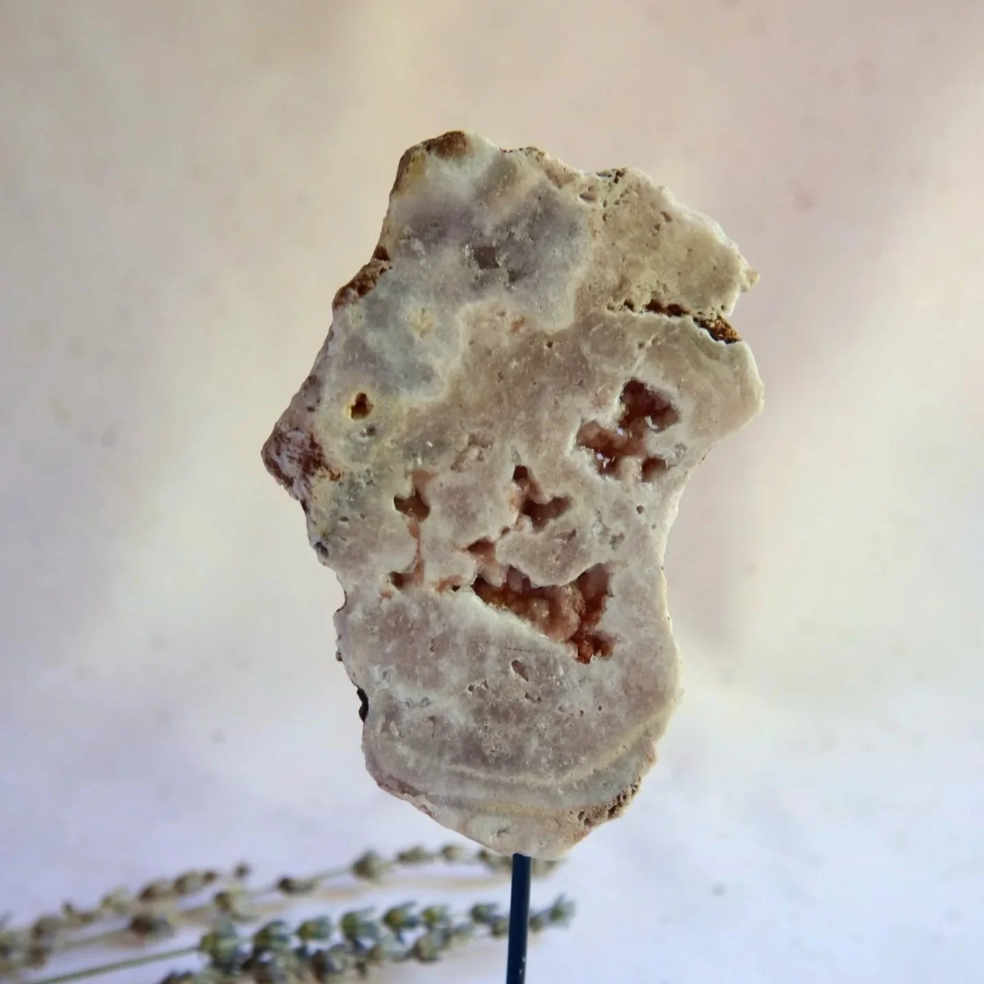 Pink Amethyst crystal slab with sparkling druzy cavities