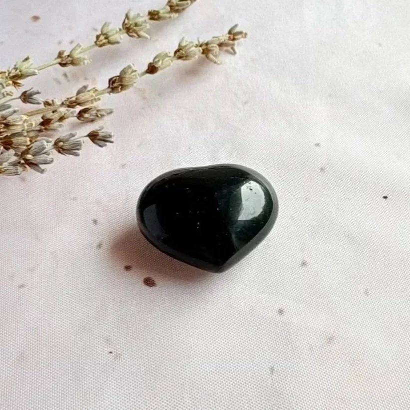Black Obsidian puff heart associated with grounding and protection