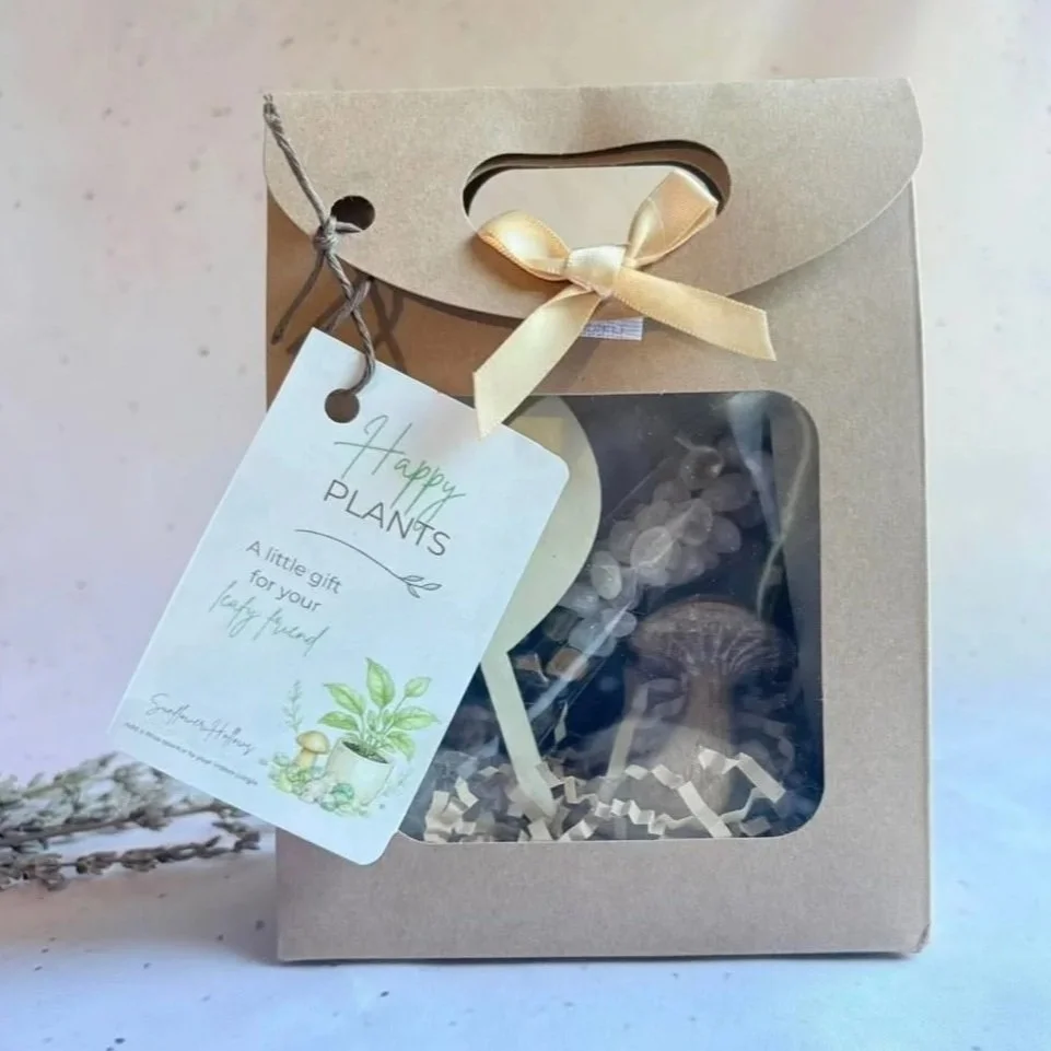 Happy Plants crystal gift set in a window gift box with crystal chips and plant accessories