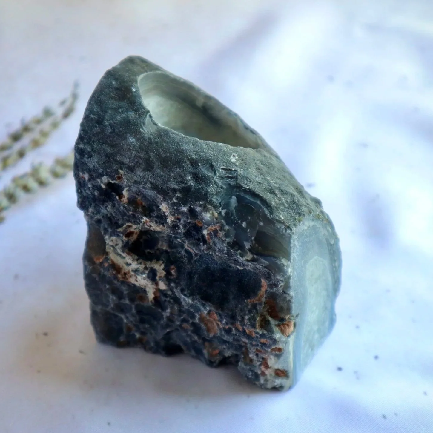 Exact piece grey agate candle holder for home décor, meditation spaces and crystal collections.