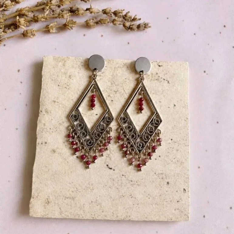 Natural Ruby bead earrings with stainless steel posts suitable for everyday wear and special occasions