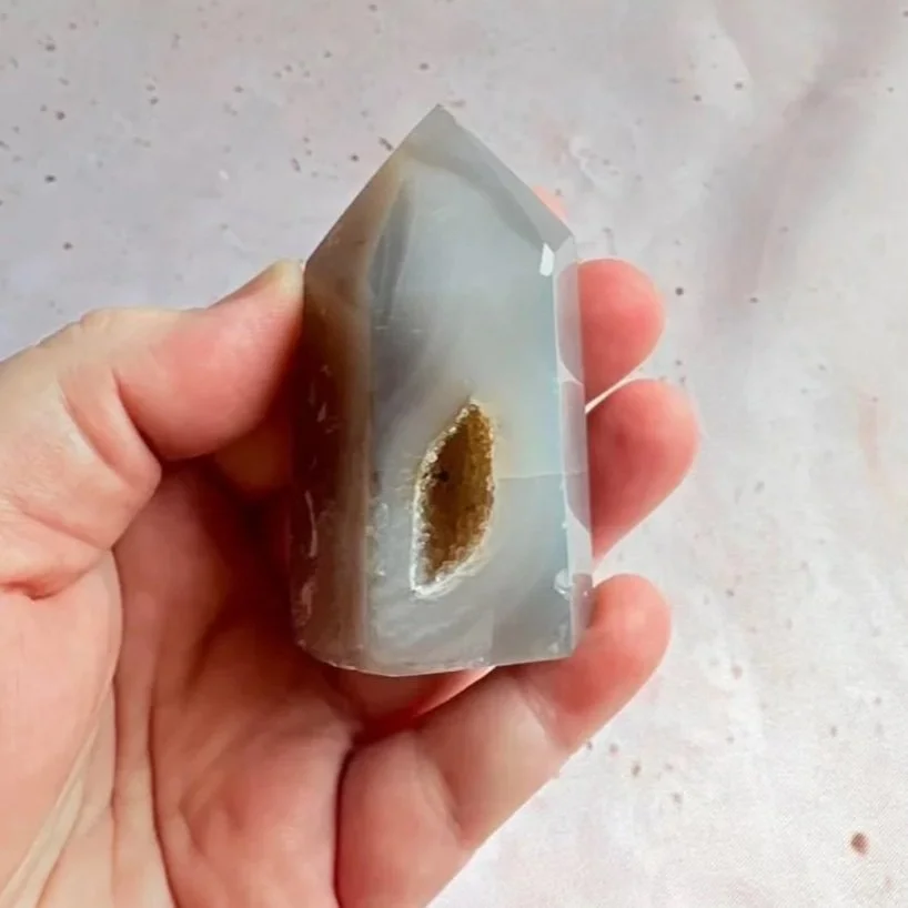 100g polished Agate Geode Tower displayed as a crystal collection piece