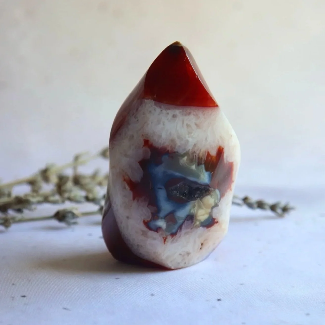 Carnelian crystal flame with rich red-orange colouring