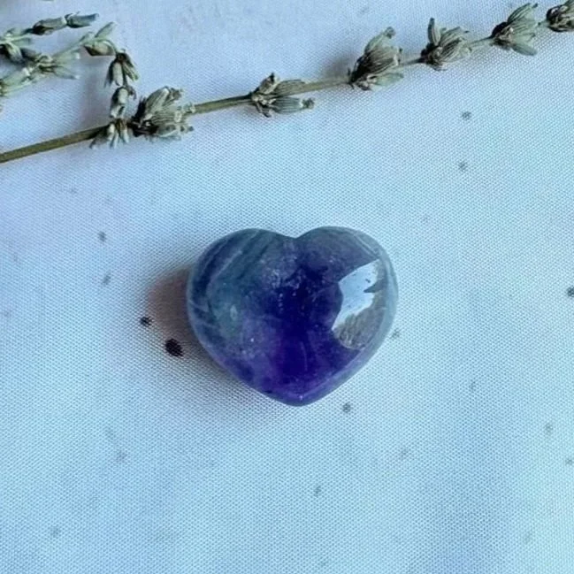 Natural Amethyst puff heart measuring approximately 3cm with rich purple colouring