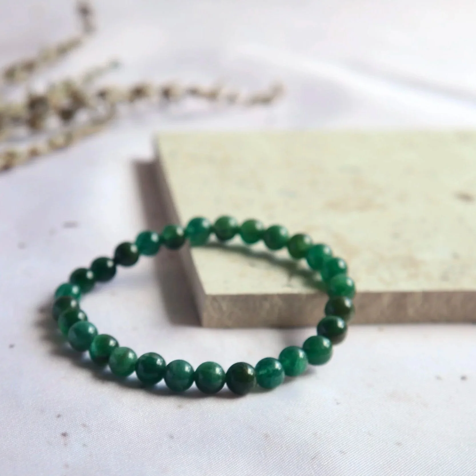 Green Australian Fuchsite gemstone bracelet with delicate 6mm beads.