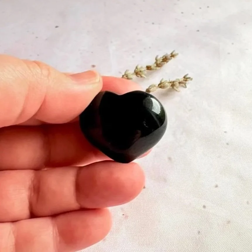 Polished Black Obsidian puff heart with glossy black finish