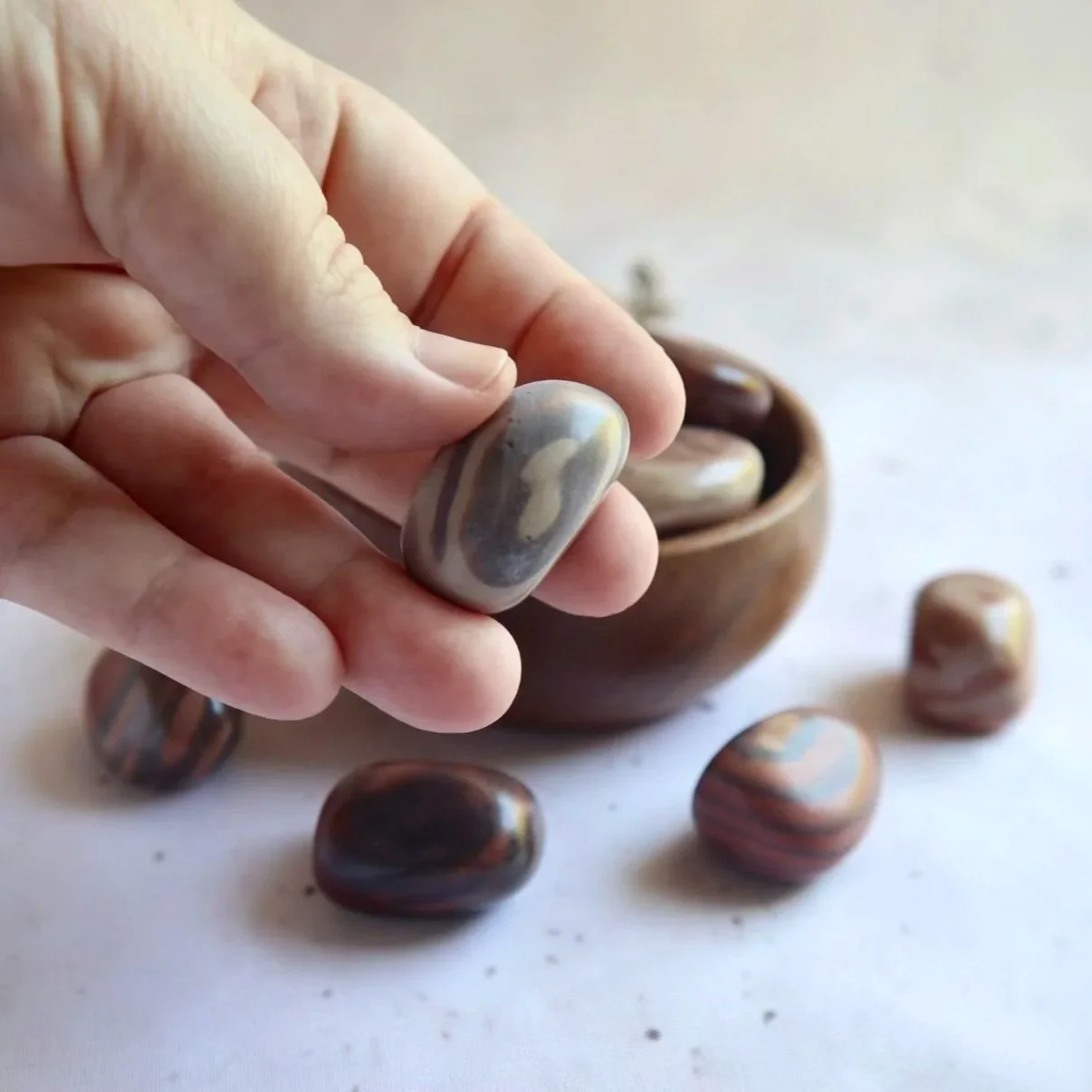 Polished Australian Print Stone crystal tumble showcasing natural lines and patterns
